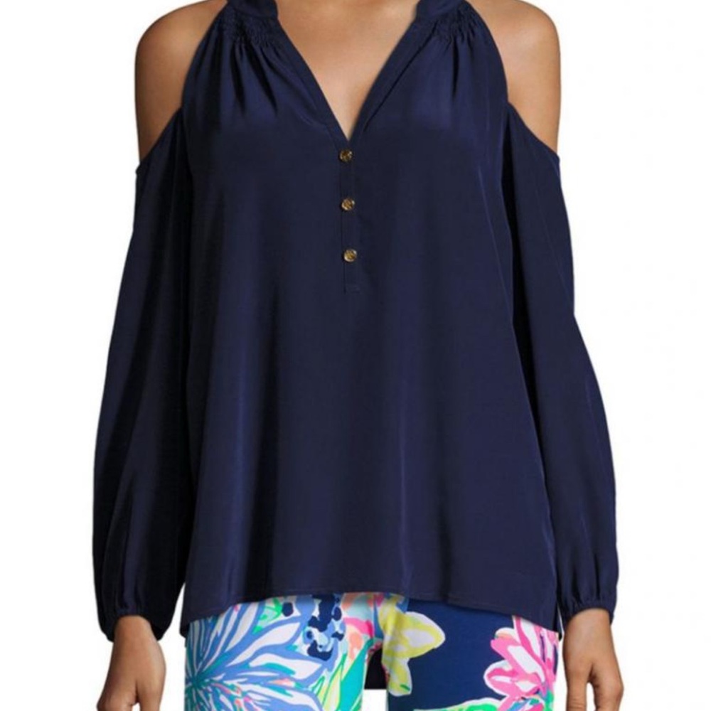 Lilly Pulitzer Navy Cold Shoulder Blouse